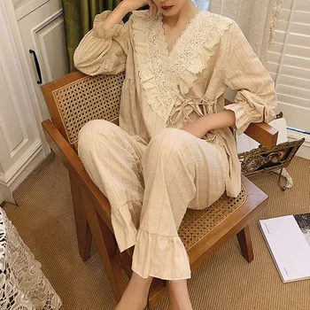 

Pyjama Cotton Femme Elegant Home Clothes for Women Home Suit Pyjama Set 2020 Noble Sleepwear Set Princess Style Pijamas Women