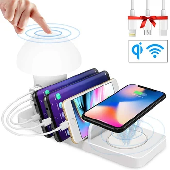 

Multi Ports USB Charging Station Wireless charging Mushroom Lamp QC 3.0 Charger Fast Charge Docking Station for Multiple Device
