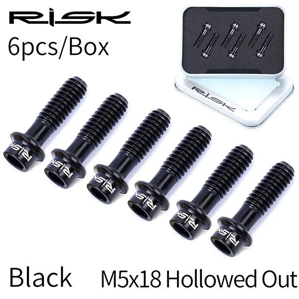Risk 6 шт. крепежные болты для руля велосипеда-SL M5* 18 выдолбленные Сверхлегкие титановые сплавы MTB дорожный велосипедный шток фиксированные винты велосипедные части - Цвет: Black