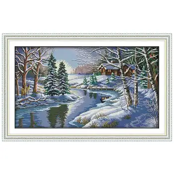 

Snowscape scenery counted printed on the canvas 11CT 14CT DIY kit Cross Stitch embroidery needlework Sets home decor