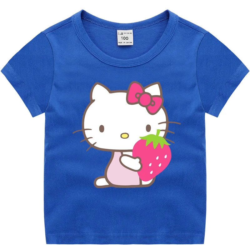 Футболки для девочек с принтом «hello kitty»; летние хлопковые футболки; топы для детей; одежда для малышей; черно-белая детская футболка; блузка; костюм