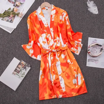 

Orange Tie Dye Print Flames Summer Robe Sexy Lady Kimono Bathrobe Gown Intimate Lingerie Nightgown Sleepwear Casual Home Clothes