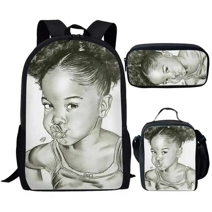 Twoheartsgirl Back to School, Черная Королева, Африканский рюкзак для девочек, комплекты для студентов, уникальные детские школьные сумки, 3 шт./компл - Цвет: Z5101CGK