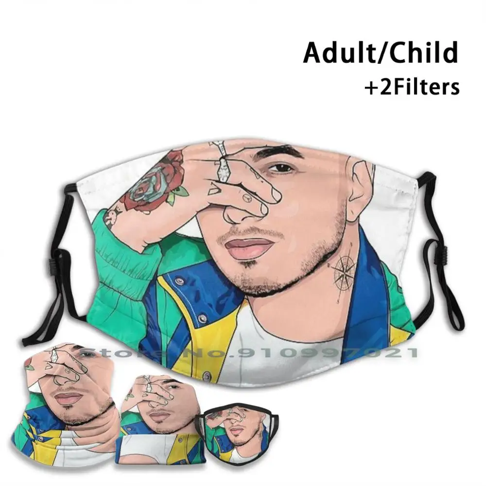 Многоразовая маска для лица J Balvin Print Pm2.5 с фильтром детей и взрослых певица