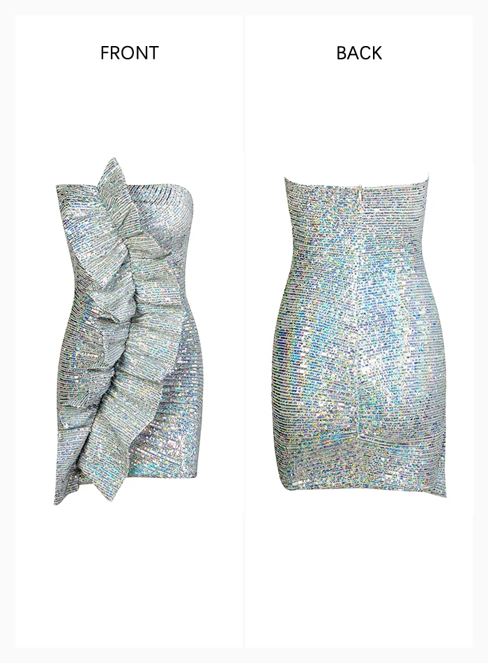 LOVE&LEMONADE, сексуальное, серебряное, с топом, большие, с рюшами, с вышивкой, с блестками, облегающее, вечерние, мини-платье LM90155