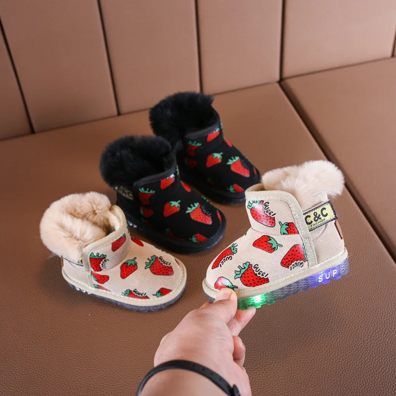

Winter Girl Genuine Leather Snow Boots Strawberry Princess Cotton Boots Children Shoes Toddler Boots for Girls