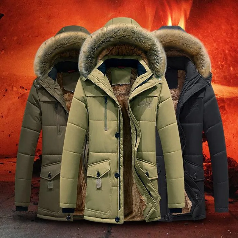 Мужская куртка, утолщенная зимняя бархатная мужская верхняя одежда, пальто с капюшоном, однотонное пальто для мужчин, Толстая теплая Мужская ветрозащитная парка, L-8XL