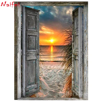 

5D Diy Diamond Painting Cross Stitch full Square/round Diamond Embroidery Door seaside sunset landscape picture for room Decor