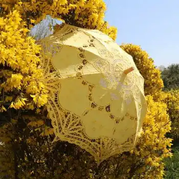 

2019 White Craft Lace Lace Umbrella Cotton Embroidery Decoration Wedding Photography Props Hook Umbrella European Sunumbrella