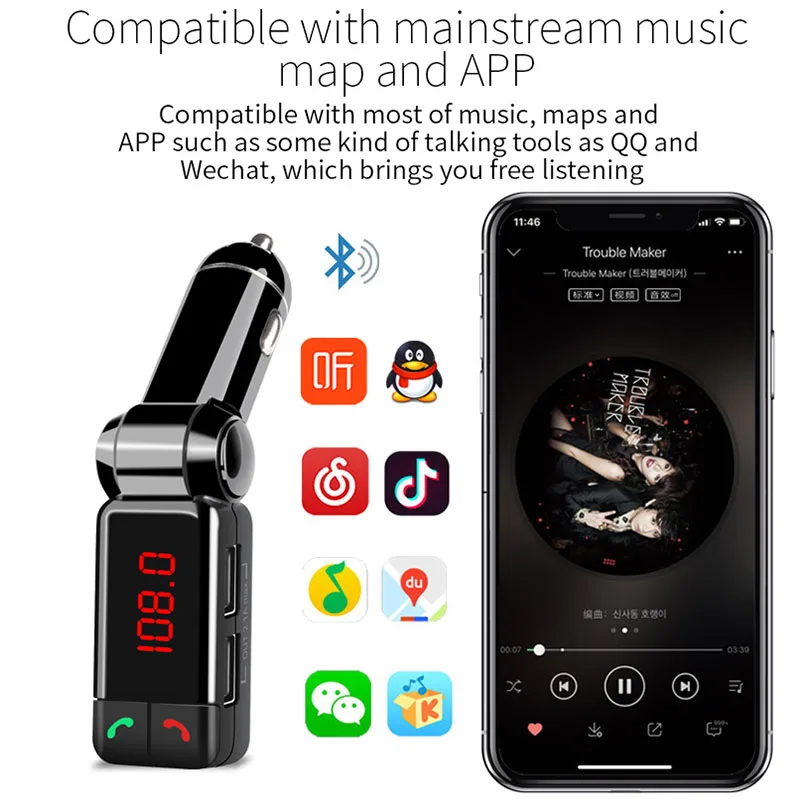 Автомобильный Bluetooth передатчик BC06B ЖК дисплей MP3 FM SD USB зарядное устройство