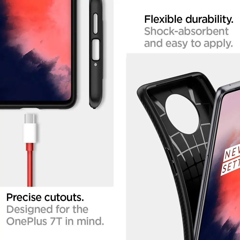 Spigen OnePlus 7 T/7 T Pro Чехол жидкий воздух мягкий тонкий облегающий легкий Противоскользящий матовый черный чехол s