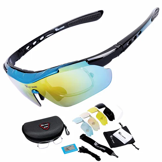 Black Blue 5 Lenses Поляризованные велосипедные очки Противотуманные Солнцезащитные очки спортивные велосипедные очки 5 линзы с Mypia рама для горного велосипеда велосипедные очки - Цвет: Black Blue 5 Lenses