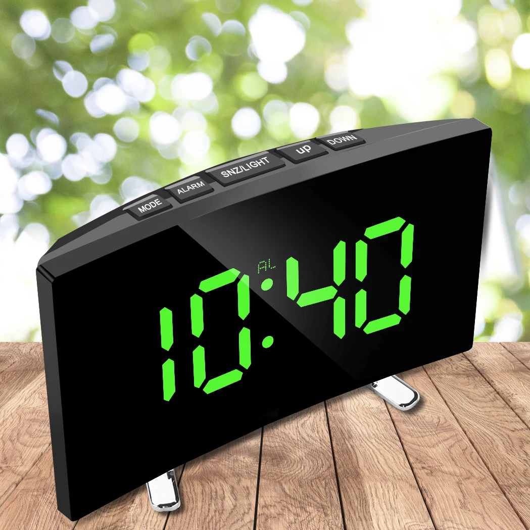7 Inch Led Digital Desktop Alarm Clock Curved Dimmable Table Clock