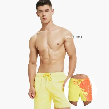 

Summer Men Quick Dry Magical Change Color Swimwear Beach Pants Warm Color Discoloration Shorts Mens Swimming Surfing Board Short
