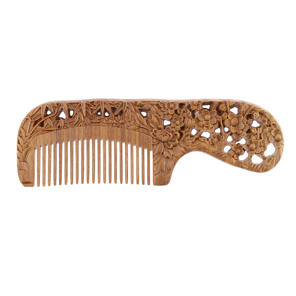 Antique Natural Sandalwood Wood Carving Comb Wide Tooth Anti-static Massage