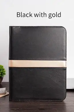 А4 Папка для документов с ПУ кожей А4 Padfolio органайзер для офисных принадлежностей для документов файл папка менеджер портфель - Цвет: Black with gold