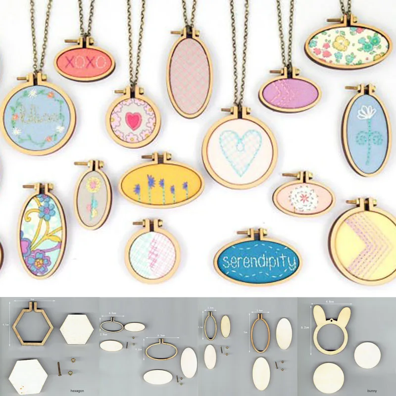 

Mini Wood Embroidery Hoop Oval Round Cross Stitch Jewelry Pendant Cut Embroidery Frame Tiny Stitching Jewelry Hoop For Necklace