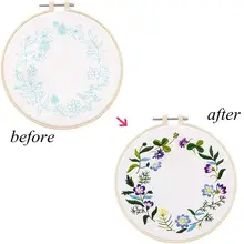 Diy flor impresso bordado pano + placa de rosca + agulha + desenho de alta definição conjunto sem aro de bordado