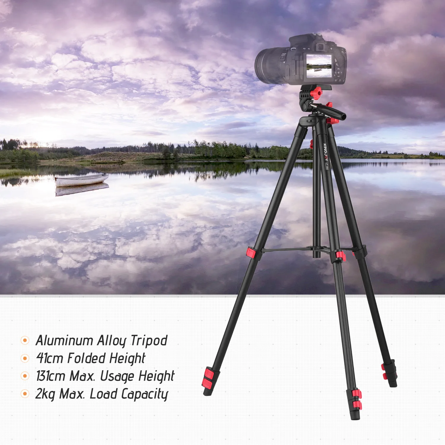 KINGJOY VT-832 Портативный штатив для камеры из алюминиевого сплава 2 кг грузоподъемность 1/4 дюйма Винт коннектор Макс