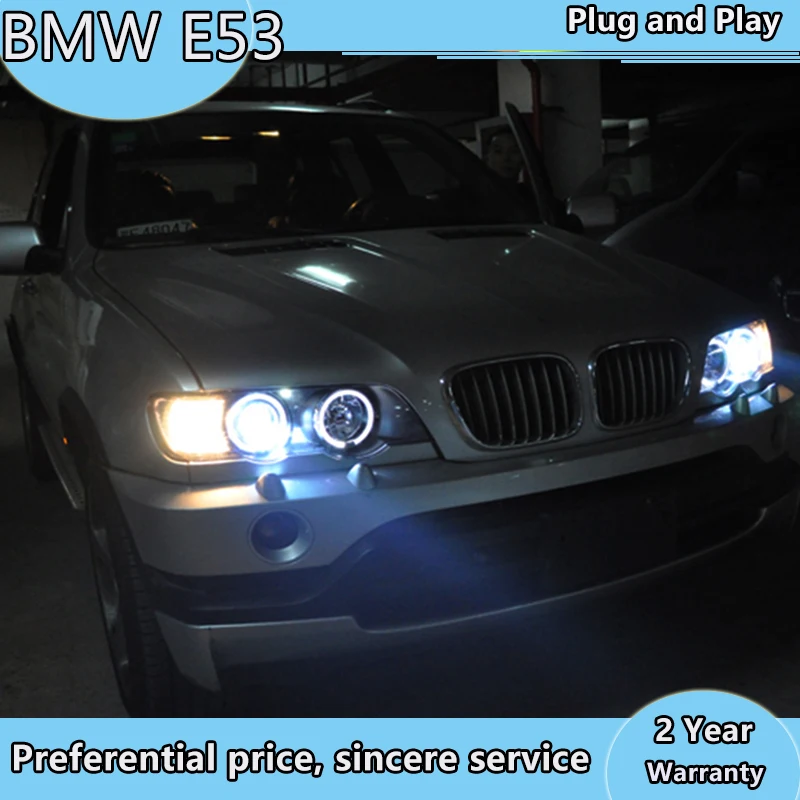 2 шт. фары для BMW X5 E53 светодиодные ангельские глазки фары 1998 1999 2000 2001 2002 2003 год с HID комплект E53 передние лампы