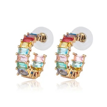 

Luxury Colorful Round Hoop Earrings For Women Pave Shiny High Quality Cubic Zirconia Stone Gold color BOHO Wedding party jewelry