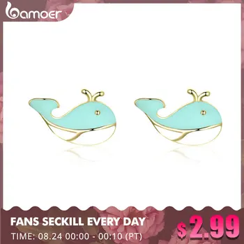 

bamoer Small Enamel Stud Earrings for Girl Sterling Silver 925 Blue Whale Ear Studs Silver Women Fashion Korean Jewelry BSE191
