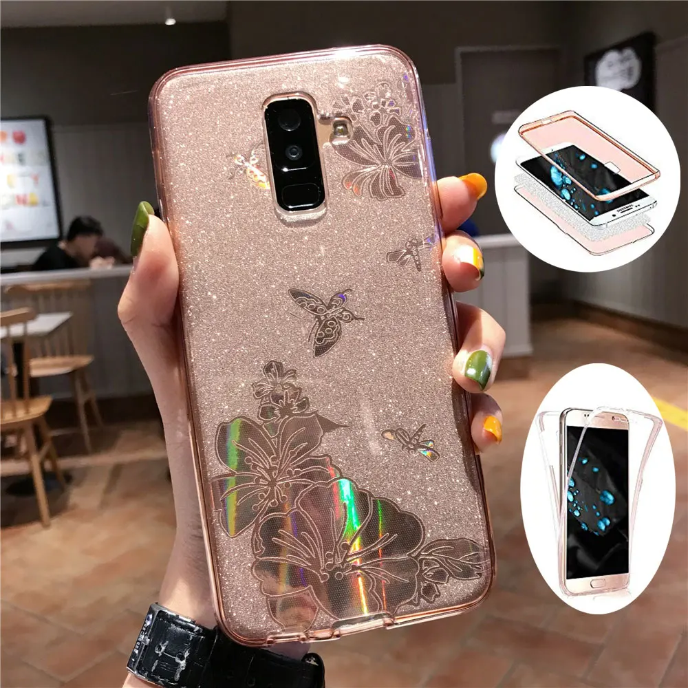 360 Front Back Buterfly Flower Glitter Case For Samsung Galaxy S9 SPlus S10 5G S10E Note 10 9 8 Phone Cases Soft Full TPU Cover |