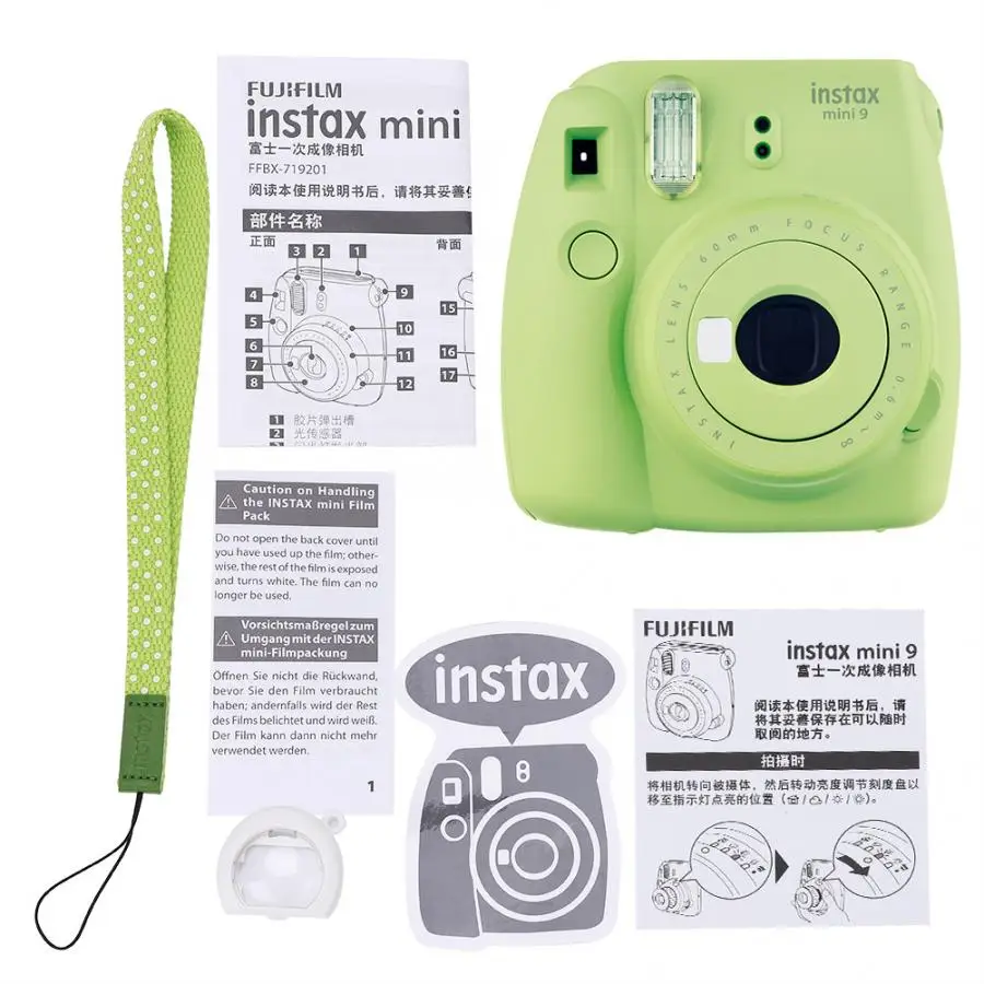 Green Фотокамера моментальной печати Fujifilm Instax Mini 9 с зеркалом для селфи - Цвет: Green