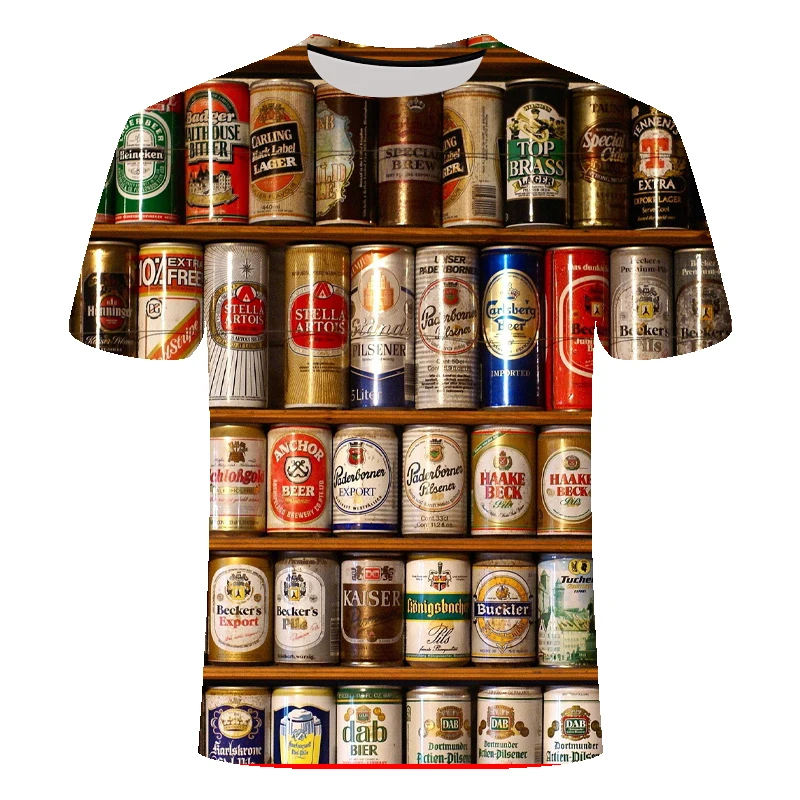 

Nieuwigheid 3D t-shirt Mannen blikjes bier Gedrukt Hip Hop Crewneck korte Mouwen Mannen/Vrouwen grappige t-shirt tee tops
