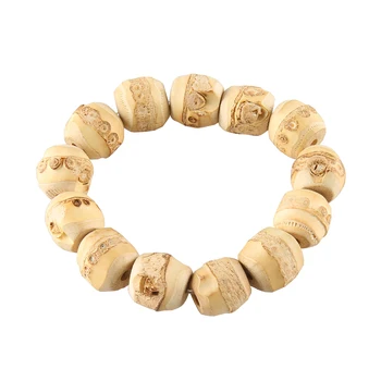 

Natural bamboo root beaded elastic bracelet bamboo wood unisex adjustable bracelet