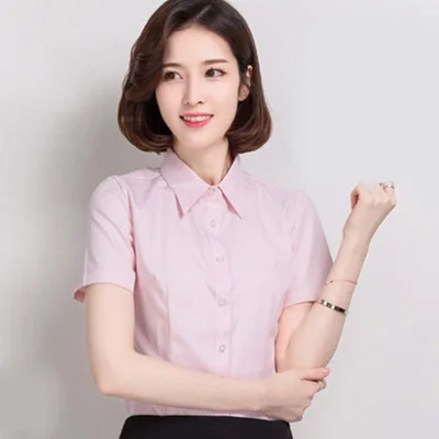 Women Cotton Shirts Women White Shirt  Long Sleeve  Blouse Female Tops OL Basic Shirt Blouses Plus Size Elegant Woman Clothing A0033-Pink