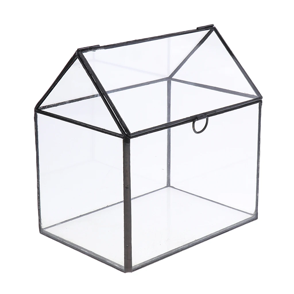 Clear Glass Geometric Terrarium Box Tabletop Succulent Plant Planter w/ Roof 