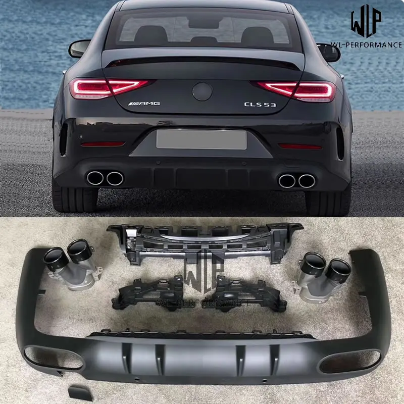 W257 CLS300 CLS53 AMG стиль кузова автомобиля комплект из нержавеющей стали выхлопной трубы PP задний бампер диффузор для Benz CLS300 CLS53
