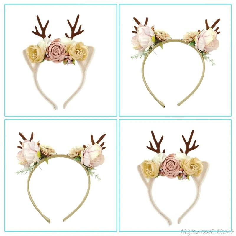 pirate costume women Adult Kids Christmas Deer Antler Headband with Artificial Flowers Blossom Horn Ears Festival Hair Hoop Fairy Cosplay cosplay