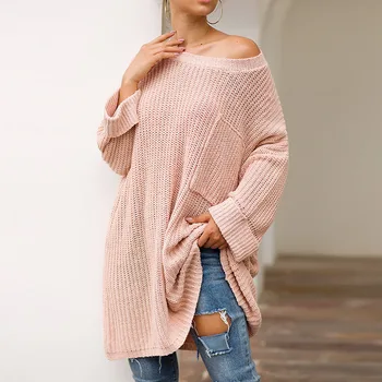 

Women Loose Sweater Wide-sleeved Solid Color Casual Sweater Tops -MX8