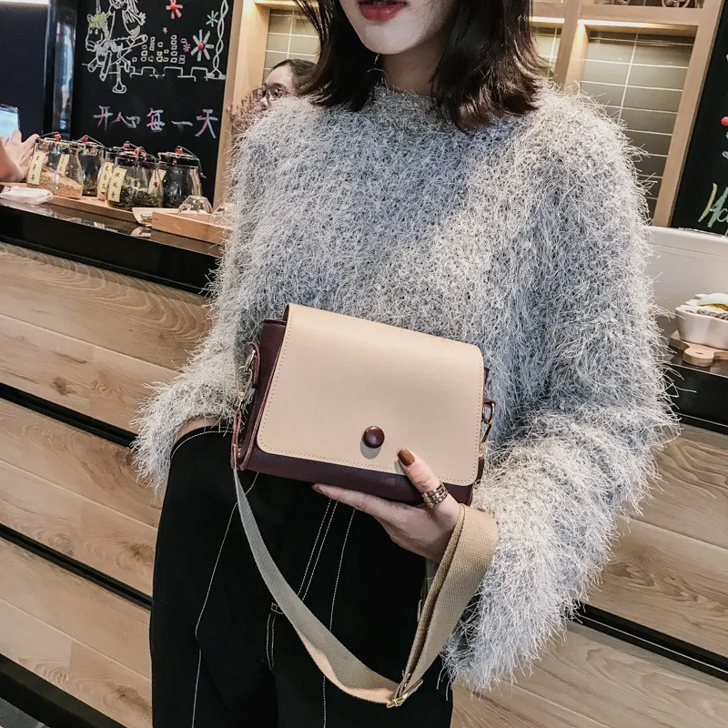 

INS Super Fire Contrast Color Wide-Strap Shoulder Bag Women's 2020 New Style Fashion Korean-style Versatile Shoulder Oblique WOM