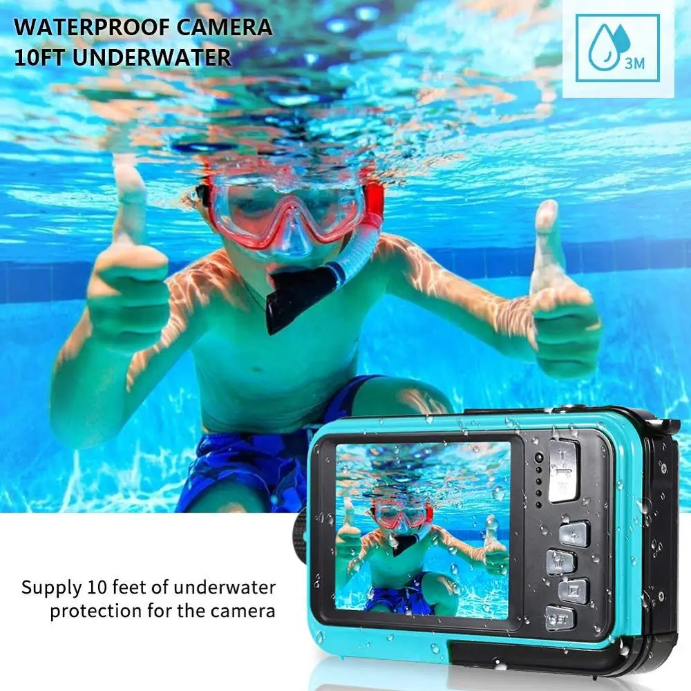 Детский подводный для цифровой камеры 10ft Водонепроницаемый двойной экран Full HD видео рекордер 24MP Профессиональная Детская камера для спорта