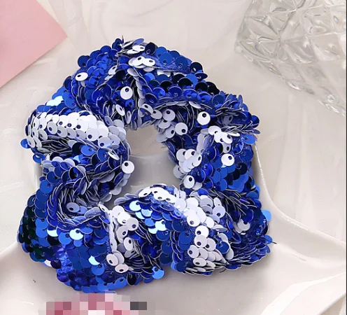 blue Scrunchie Новинка, 6 цветов, блестящие резинки для волос, Блестящие Блестки, Русалочка, эластичные резинки для волос, резинки для волос для женщин, аксессуары для волос - Цвет: blue Scrunchie