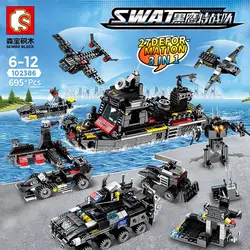 695 шт., полицейский кирпич Juguetes SWAT Warships, грузовик, игрушки для мальчиков, строительный конструктор для детей, Обучающие подарки, 27 видов игр 8