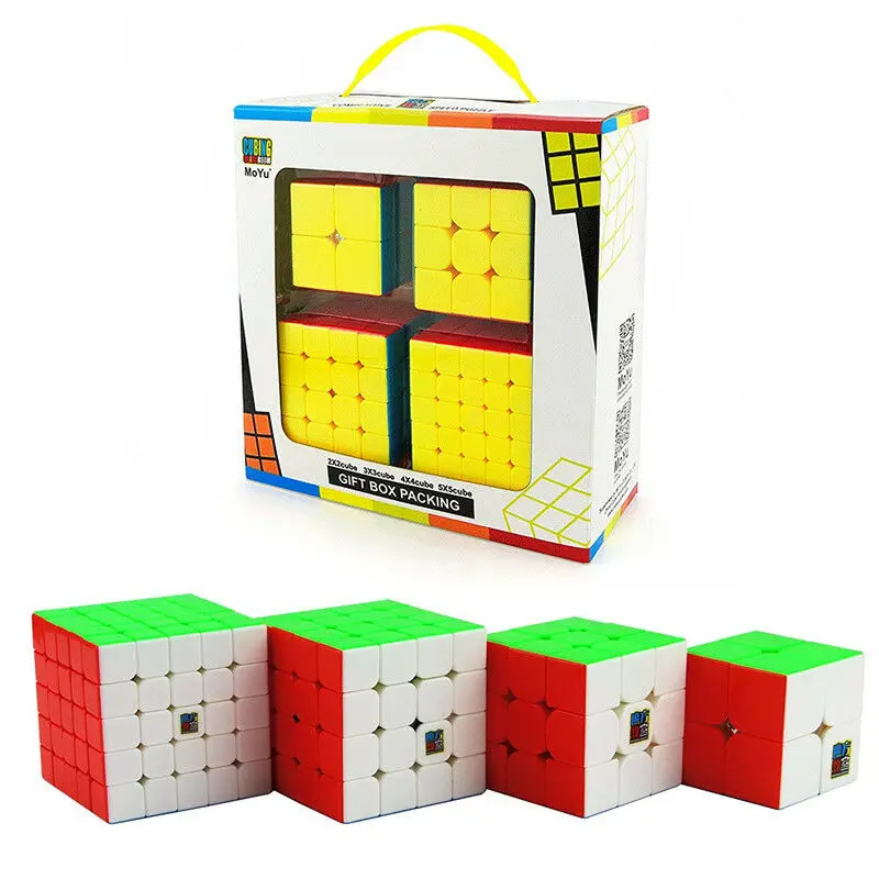 Moyu Speed Cube Bundle Mofangjiaoshi 2x2 3x3 4x4 5x5 Stickerless Magic Cube Set Xmas Gift Kids Child