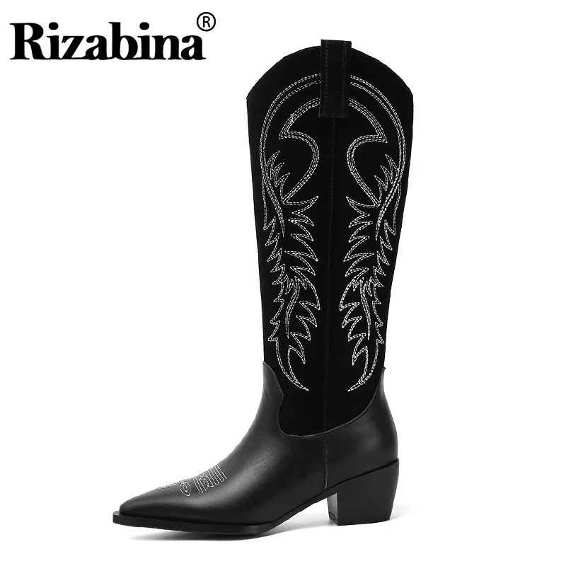 Классические женские сапоги до колена RIZABINA из натуральной кожи в стиле ретро с