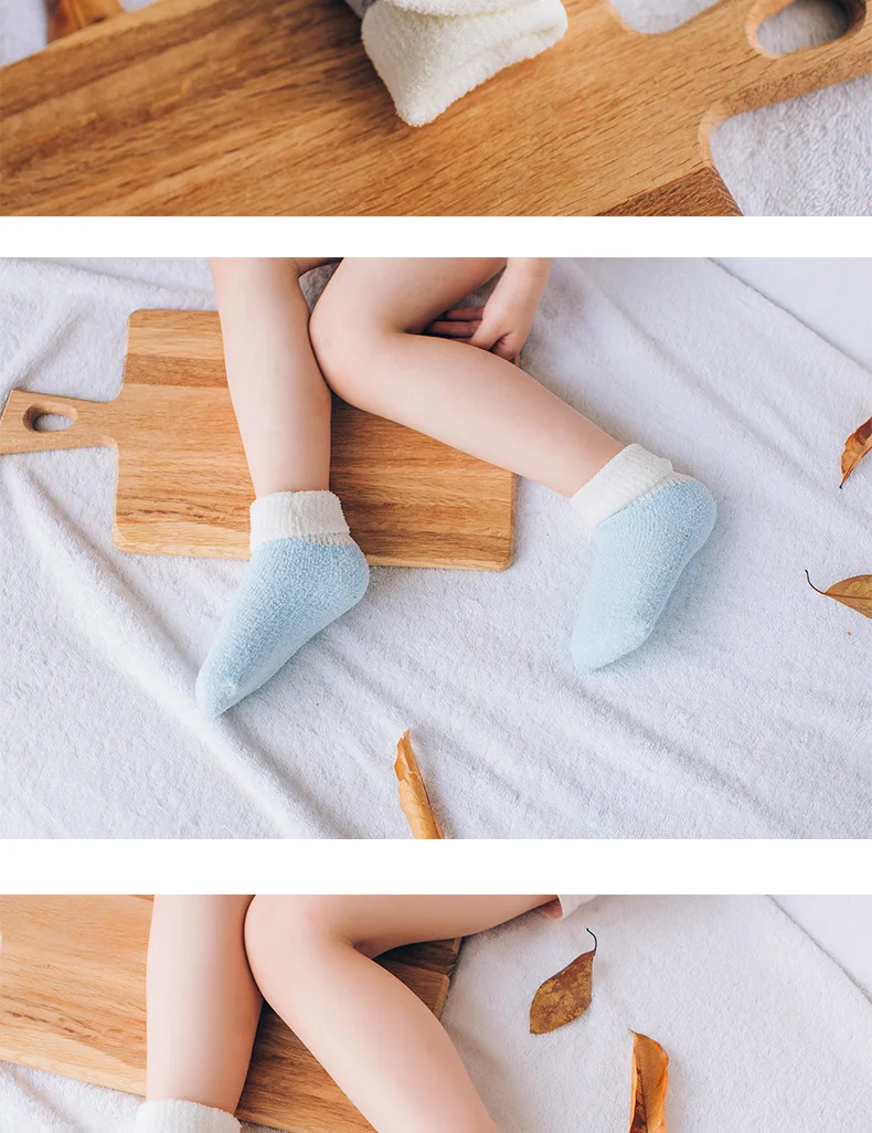 Осенне-зимние детские носки-тапочки из кораллового флиса махровые теплые носки для зимы для маленьких девочек и мальчиков, Нескользящие Детские носки с резиновой подошвой