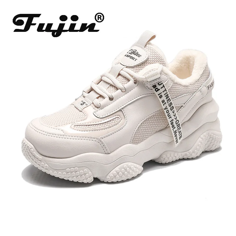 

Fujin Autumn Winter 2020 Plush Warm Lace Up Women Thick Bottom Casual Shoes Fashion Anti Slip Strap Breathable Women Shoes