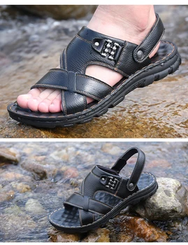 

Men Genuine Leather Sandals Summer Classic Men Shoes Slippers Soft Sandals Roman Comfortable Walking Footwear