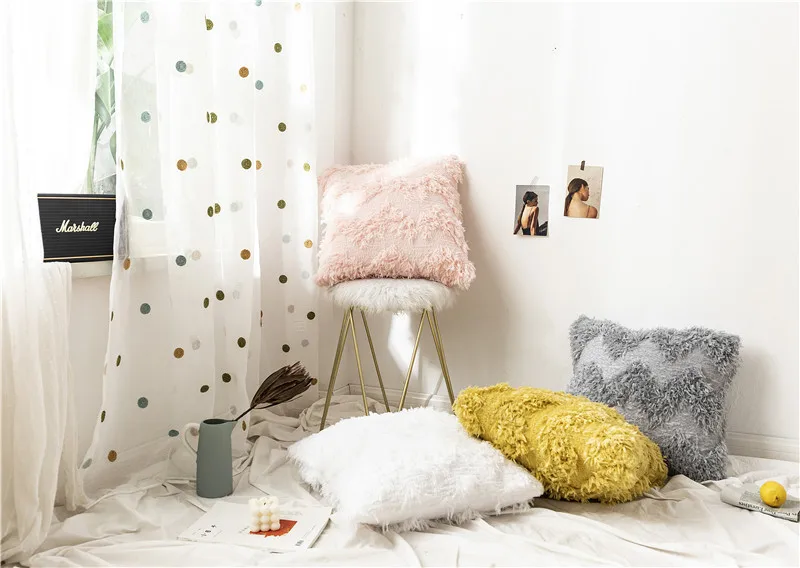 Fluffy Pillow Wool Cushions Fur Cushion Cover Ins Sofa Long Plush