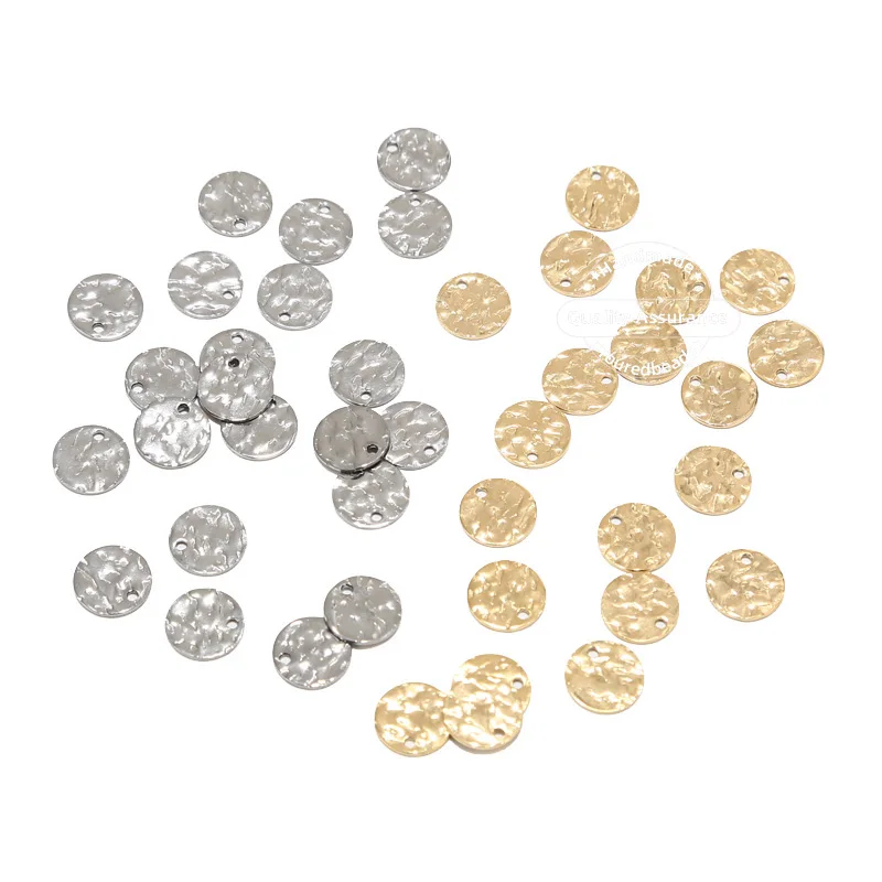 TOUREDBEADS 20pcs 망치로 쳐진 디스크 매력 8mm 10mm 12mm 골드 도금 스테인레스 스틸 라운드 빈 동전 비즈 DIY 목걸이 만들기위한