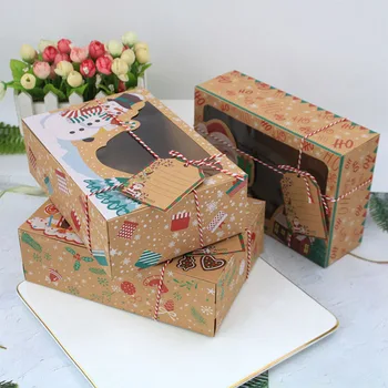 

6pcs Christmas Cookie Gift Boxes New Year Favors Boxes with Clear Window Kraft Paper Boxes for Gingerbread