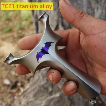 Tirachinas de cuero plano de aleación de titanio Cnc Tc21, tirachinas de corte de alambre de precisión, Catapulta de caza al aire libre, juguete, novedad 1