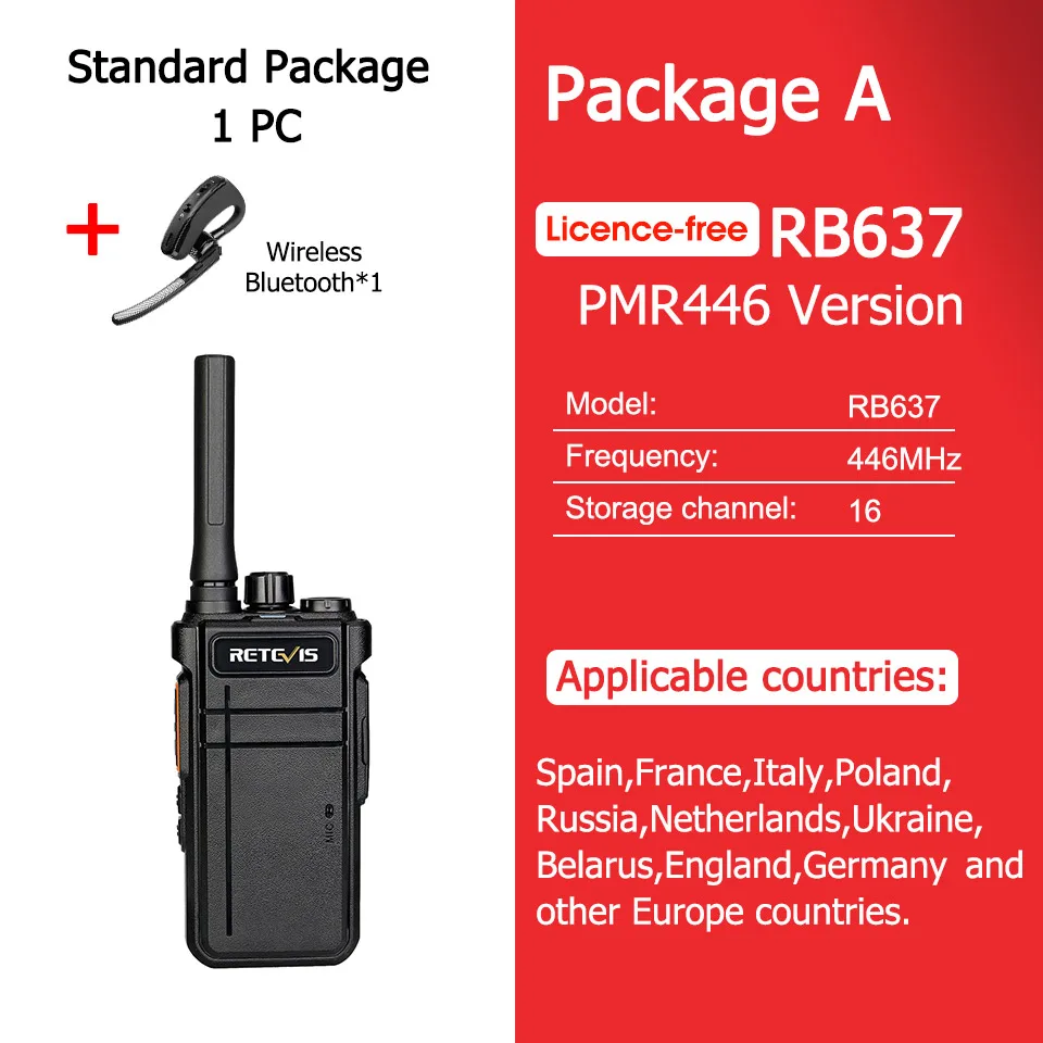 Retevis Walkie Talkie Bluetooth-Compatible RB637 PTT PMR446 FRS Two-way Radio Portable Radio Walkie-talkies for Hotel Restaurant hunting walkie talkies Walkie Talkie