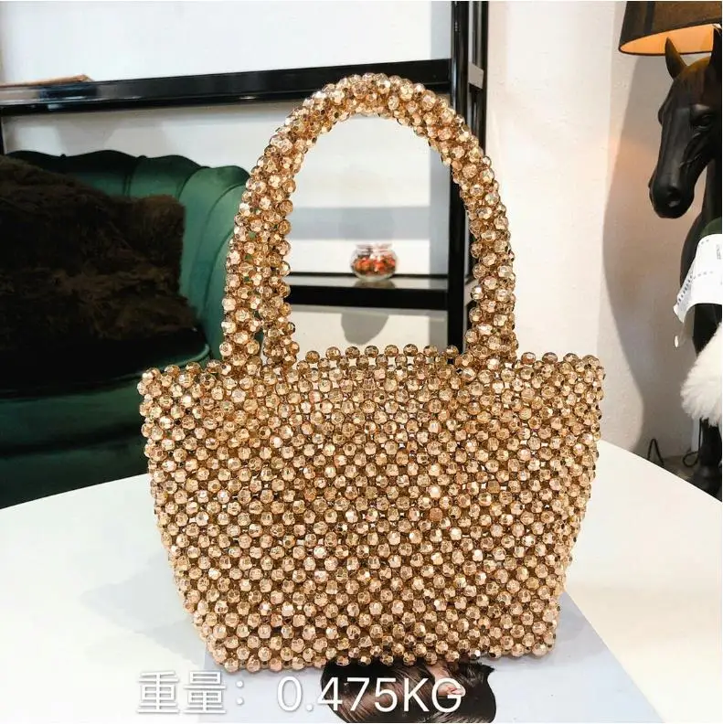 Металлическая сумка с золотыми бусинами, винтажные акриловые вечерние пластиковые сумки для женщин
